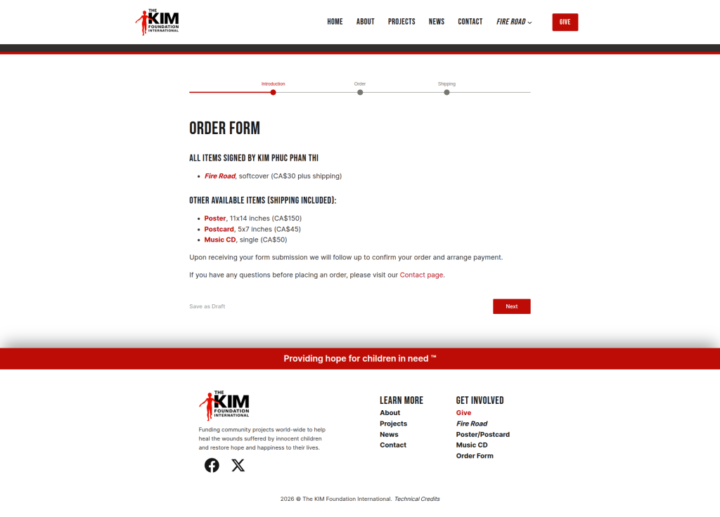 Kimfoundation.com 2025, nathanparkinson.com design 10 order form