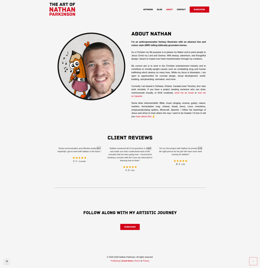 Nathanparkinson.com, design 3 about